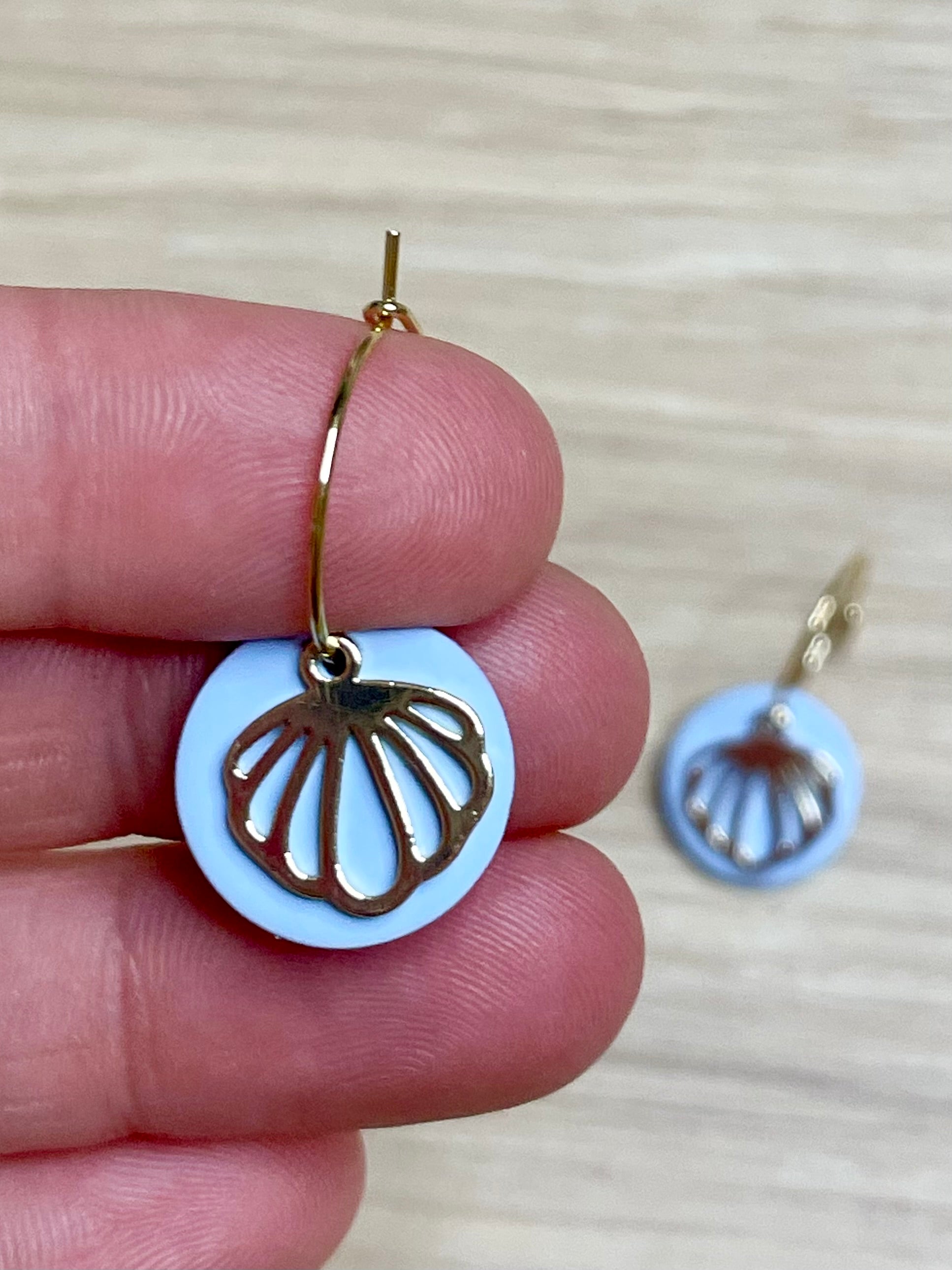 Light Blue Hollow Seashell Hoops