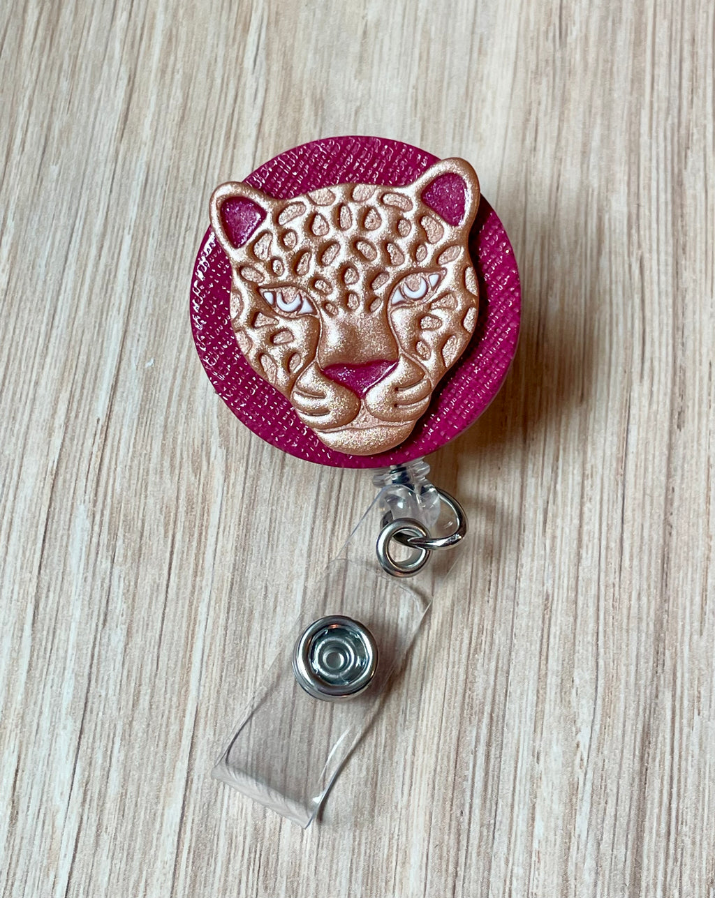 Maroon Cheetah Badge Reel