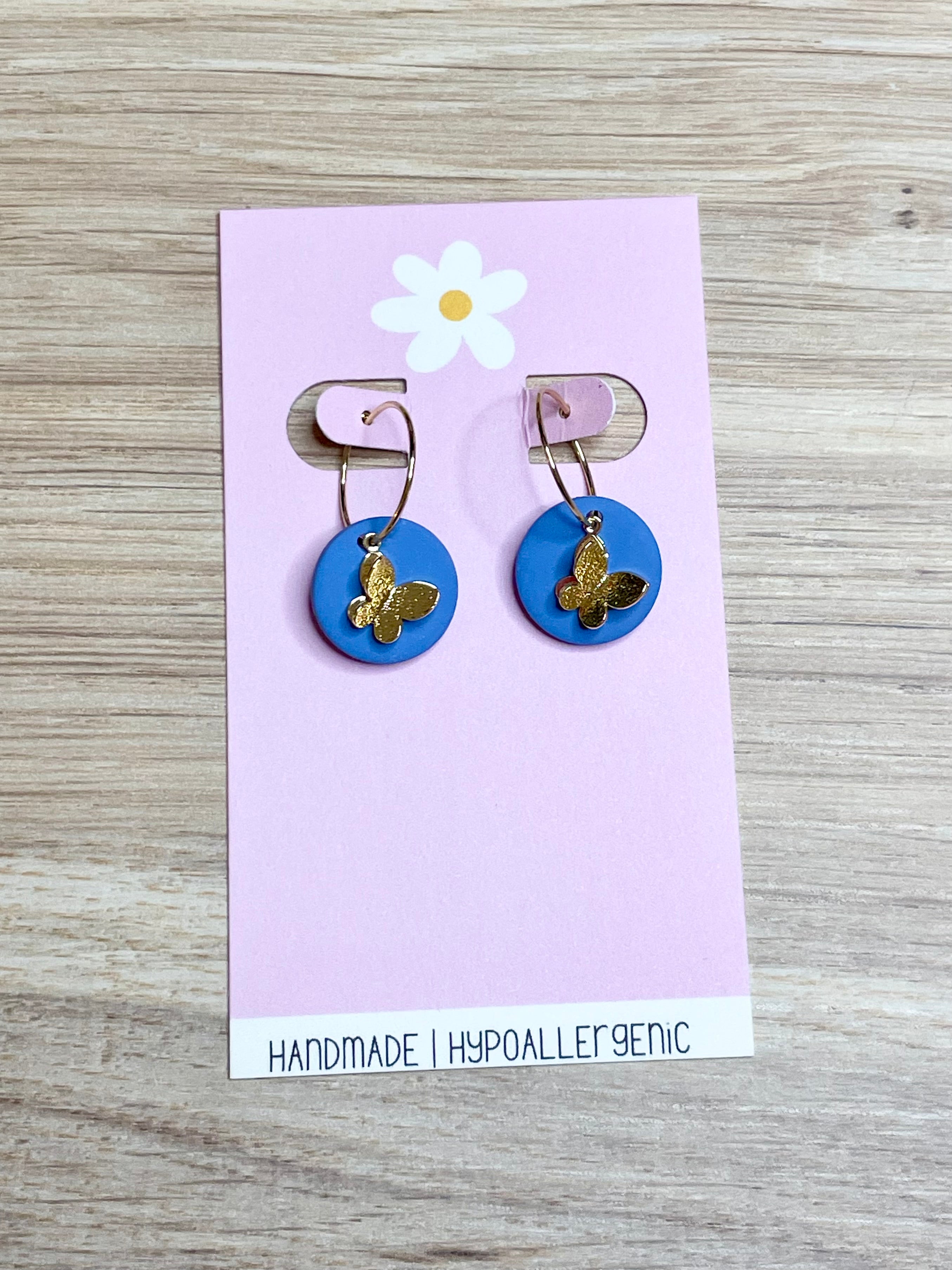 Blue Butterfly Hoops