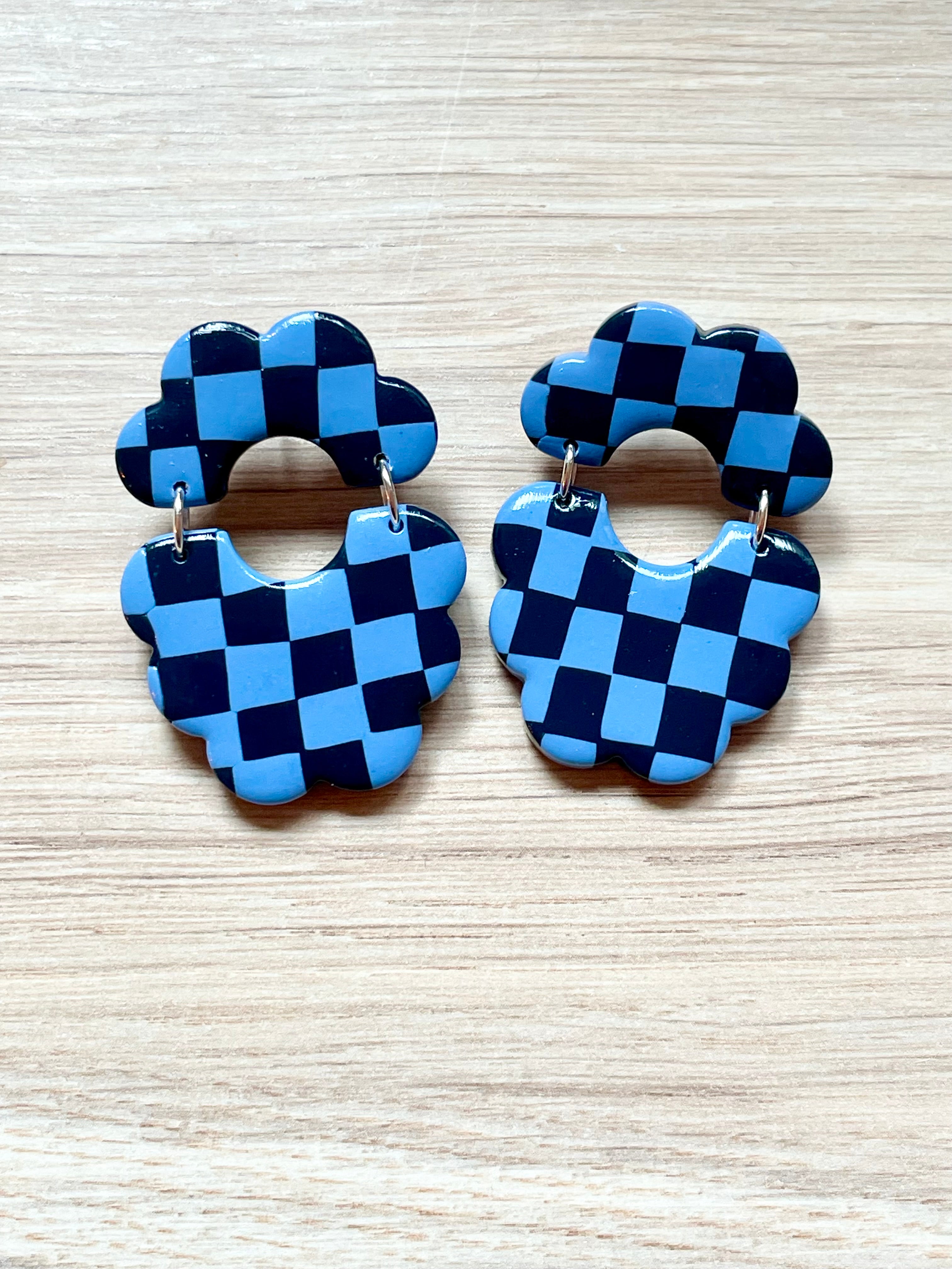 Blue Checkered and Scalloped Dangles