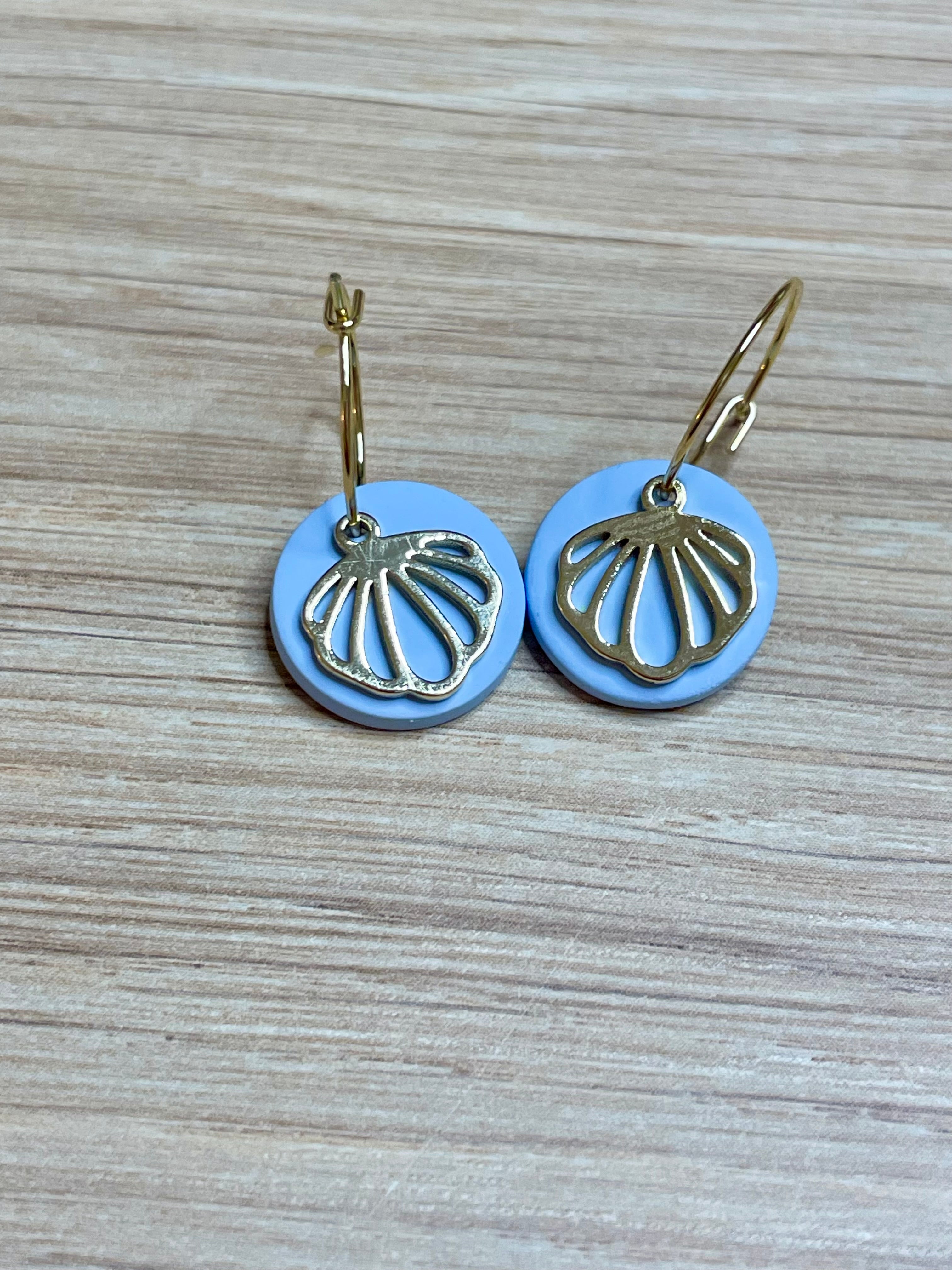 Light Blue Hollow Seashell Hoops