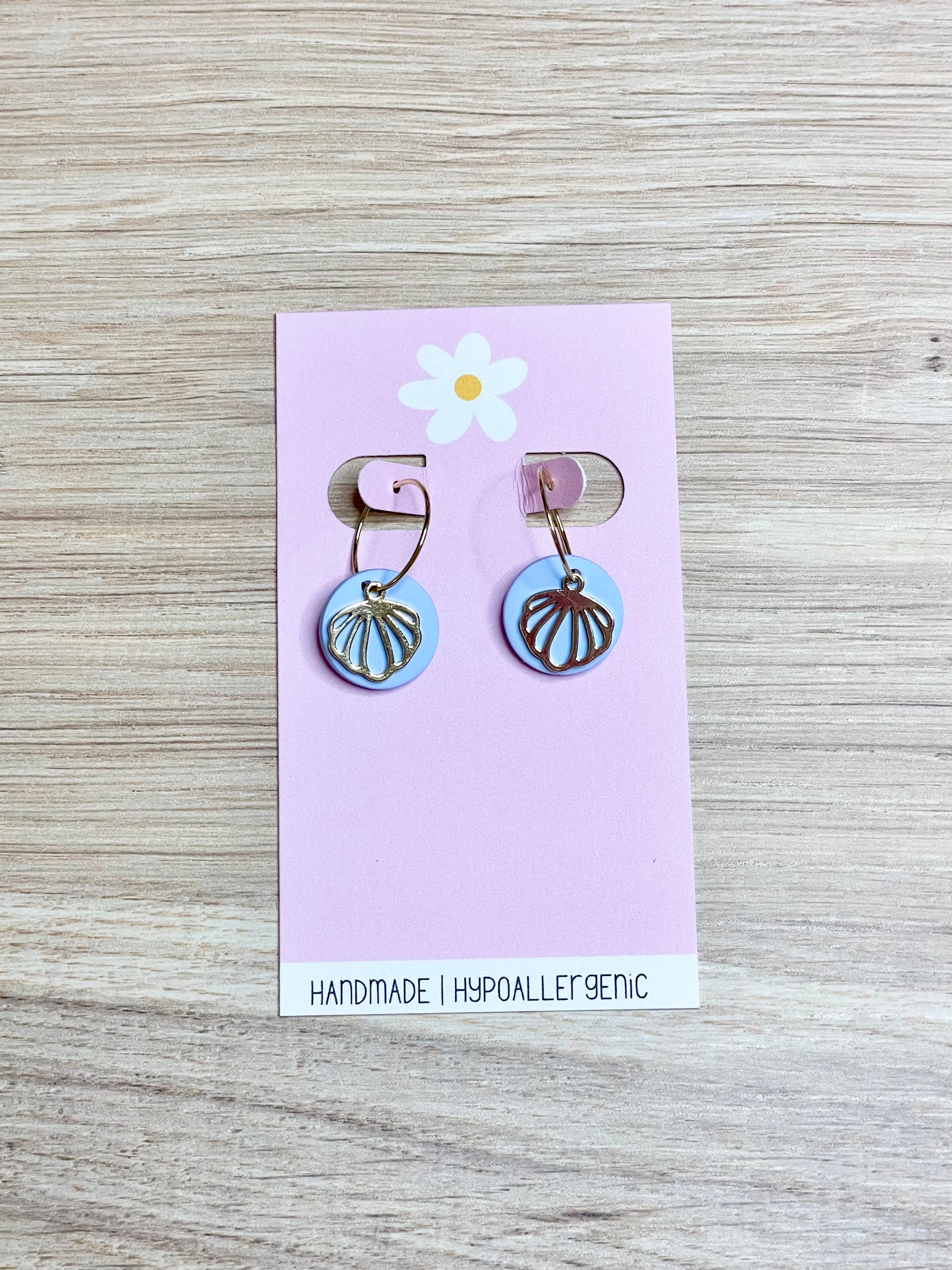 Light Blue Hollow Seashell Hoops