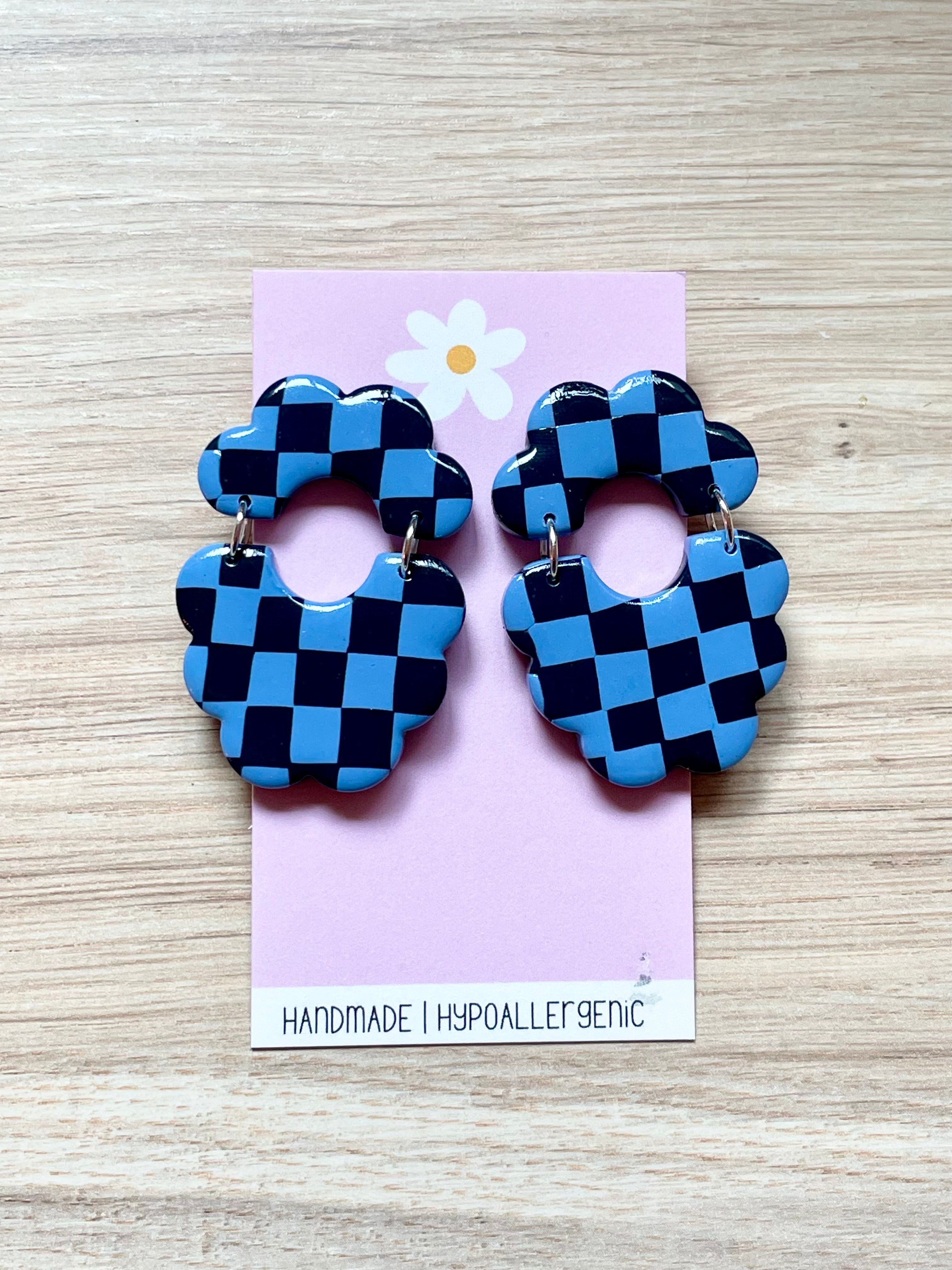 Blue Checkered and Scalloped Dangles