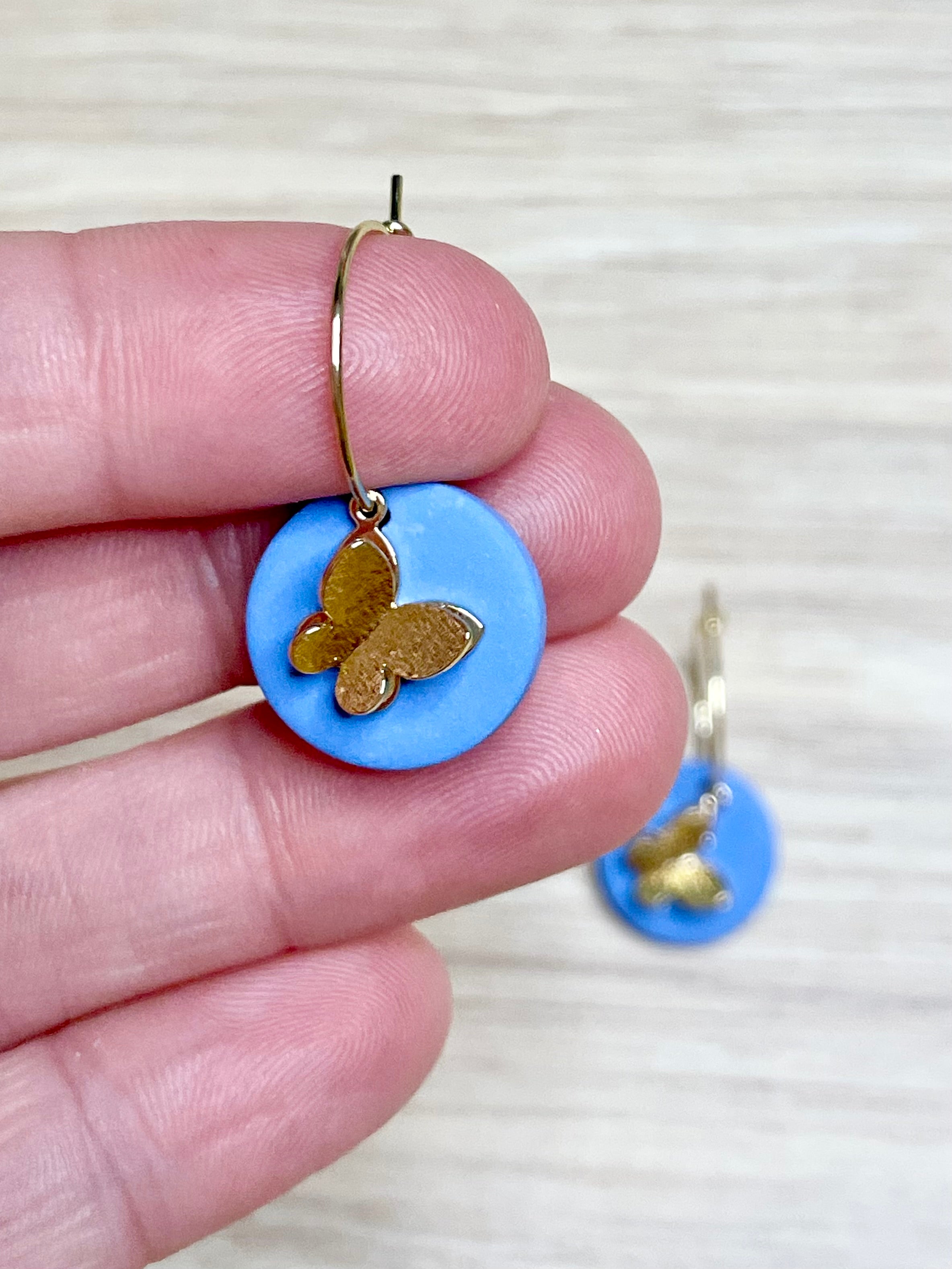 Blue Butterfly Hoops