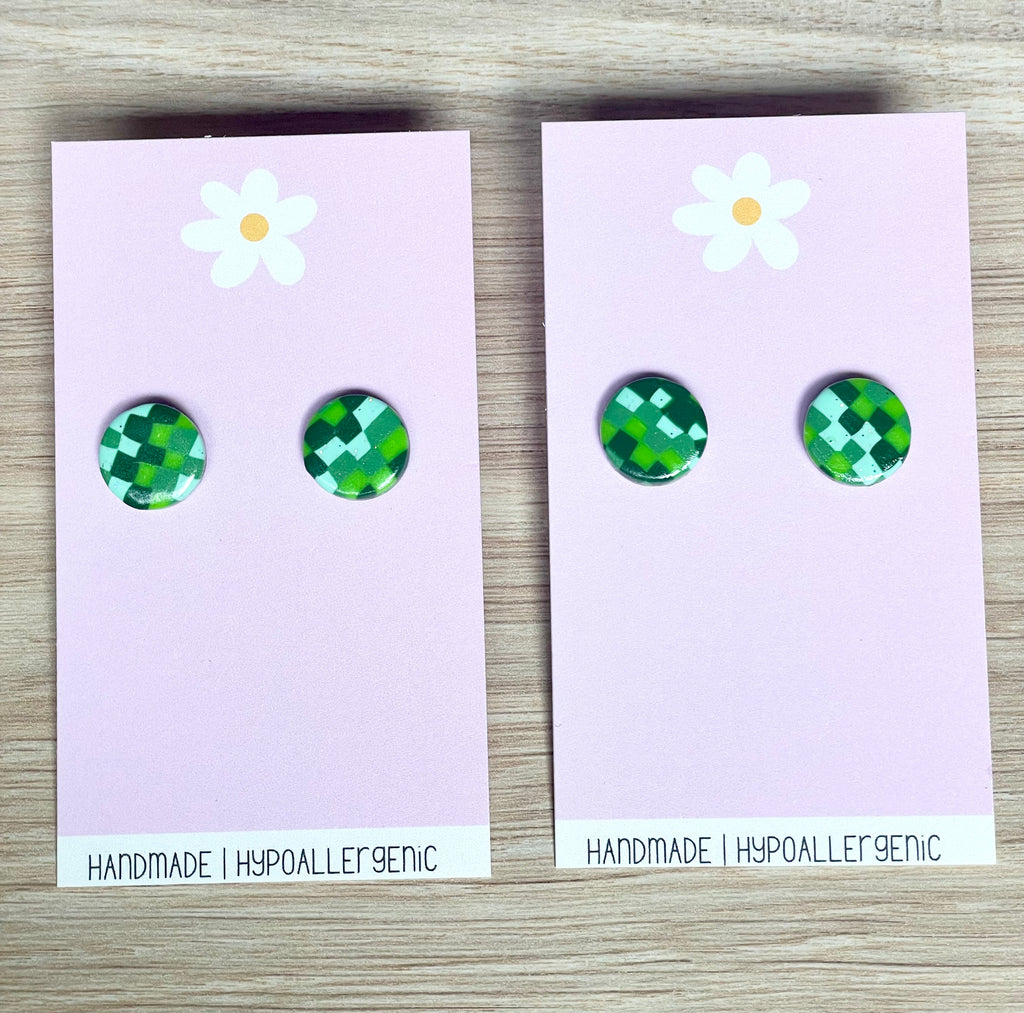 Green Checkered Studs