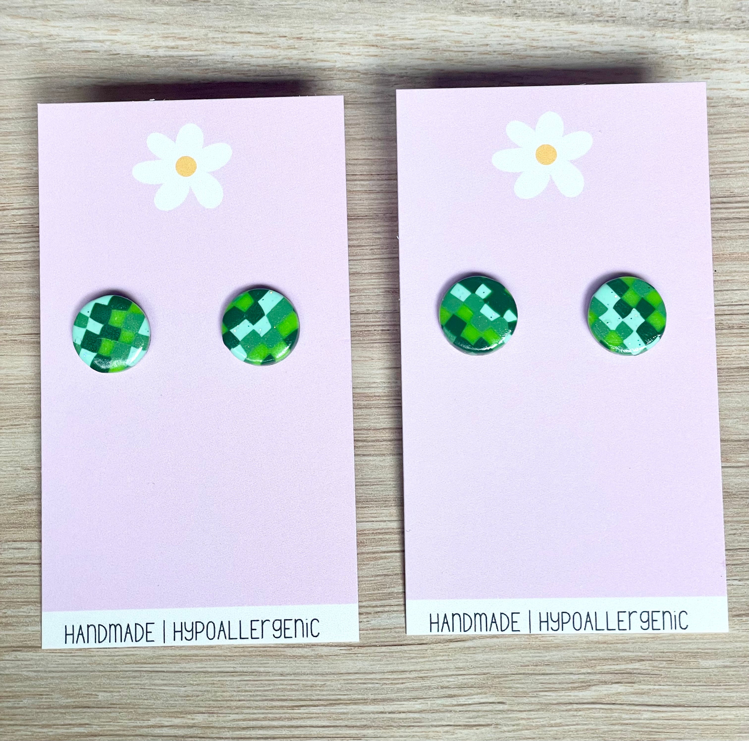 Green Checkered Studs