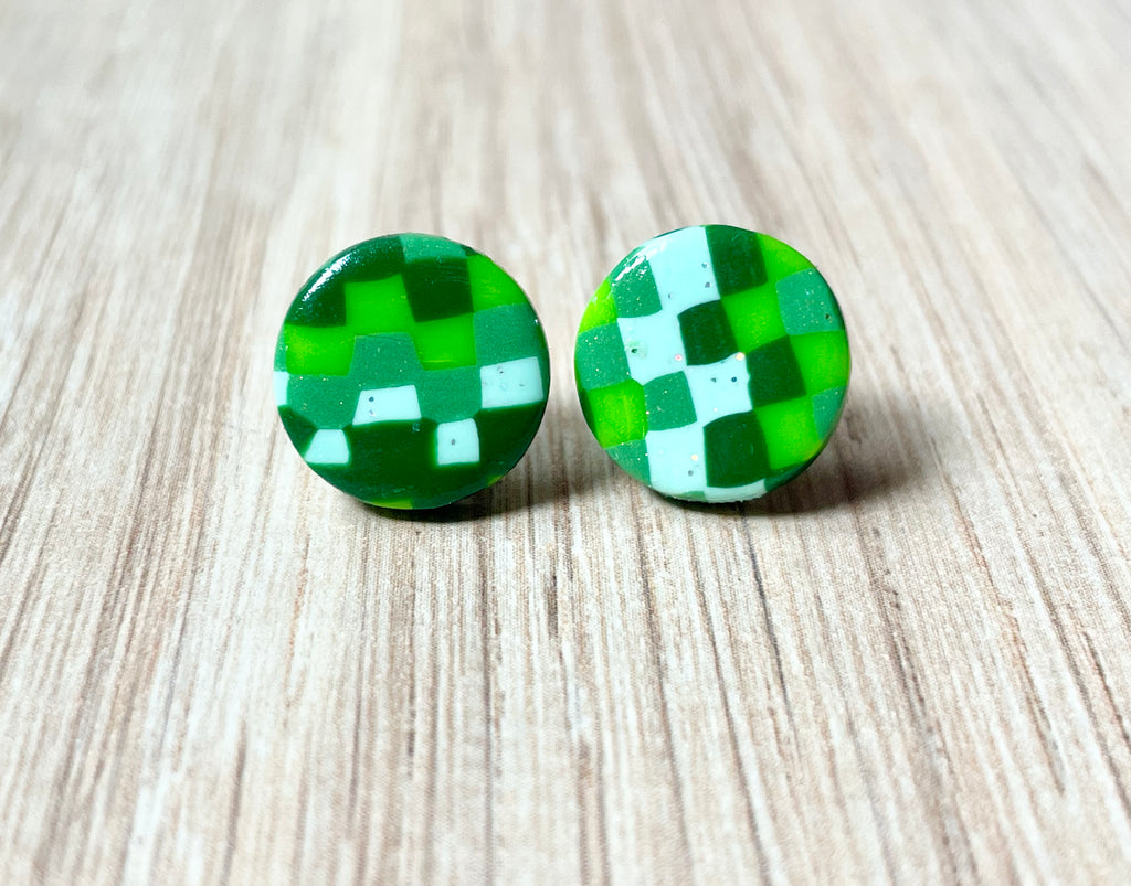 Green Checkered Studs